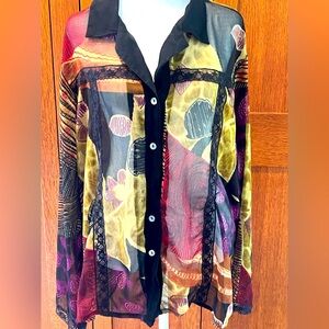 Vintage Original by Anthony Black Sheer Floral Lace Blouse 1X